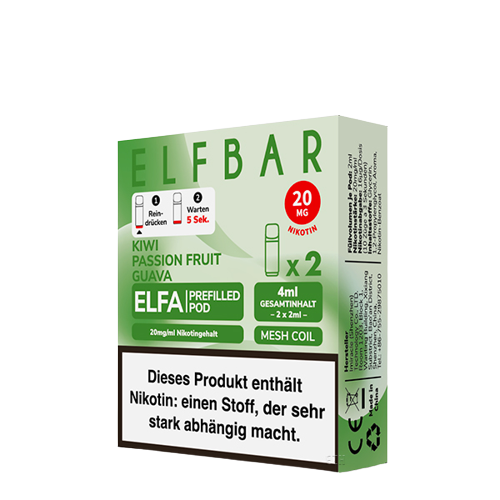 ELF BAR - ELFA PREFILLED POD - KIWI PASSIONSFRUIT GUAVA - 2ML - PACK OF 2