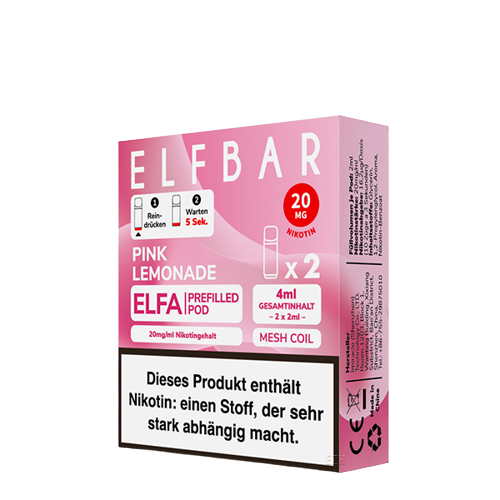 ELF BAR - ELFA PREFILLED POD - PINK LEMONADE - 2ML - 2ER PACK