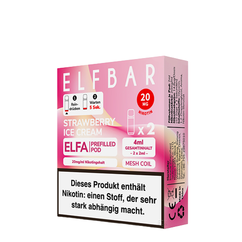 ELF BAR - ELFA PREFILLED POD - STRAWBERRY ICE CREAM - 2ML - PACK OF 2